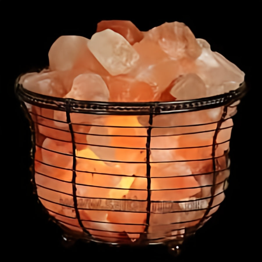 Bowl Shape Metal Basket Lamp with Salt Chunks – Natural Air Purifier | Calix International
